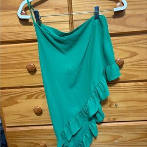 Green Asymmetrical Ruffle Top